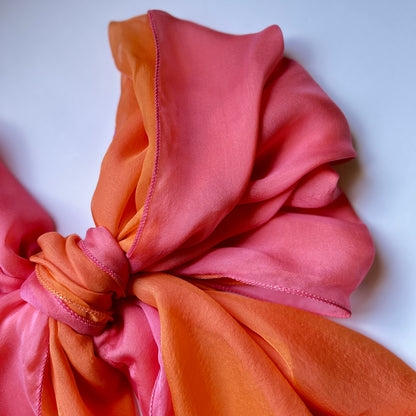 The Double-Layered Silk Chiffon Scarf – Two-tone Pink & Orange