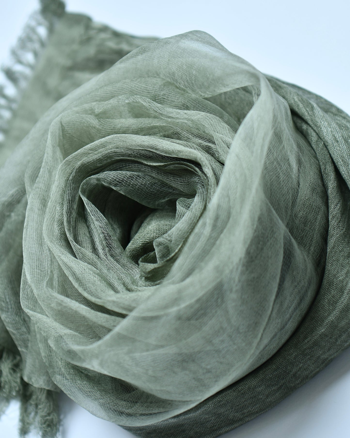 organzaXcotton double-layered scarf in khaki green