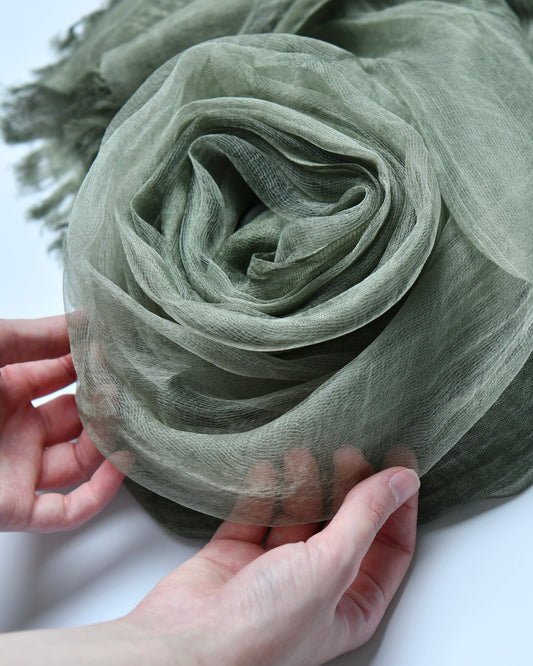 organzaXcotton double-layered scarf in khaki green