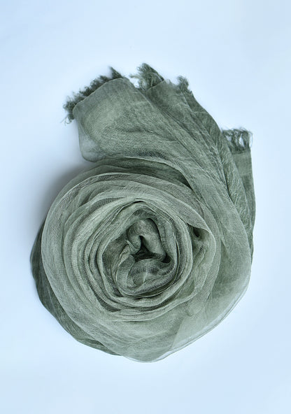 The OrganzaXCotton Double-Layered Scarf in Khaki Green