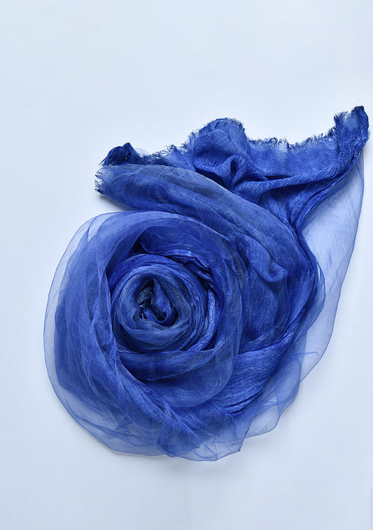 organzaXcotton double-layered scarf in sapphire blue