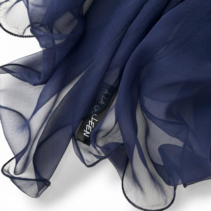 The Single-Layered Crinkled Silk Scarf – Navy Blue