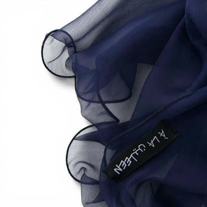 The Single-Layered Crinkled Silk Scarf – Navy Blue