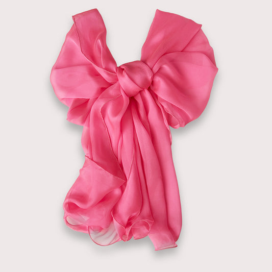 The Single-Layered Silk Chiffon Scarf – Neon Candy Pink