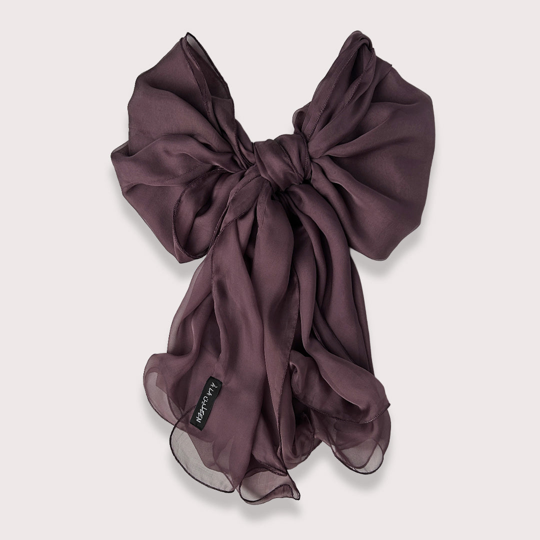 The Double-Layered Silk Chiffon Scarf – Plum Brown