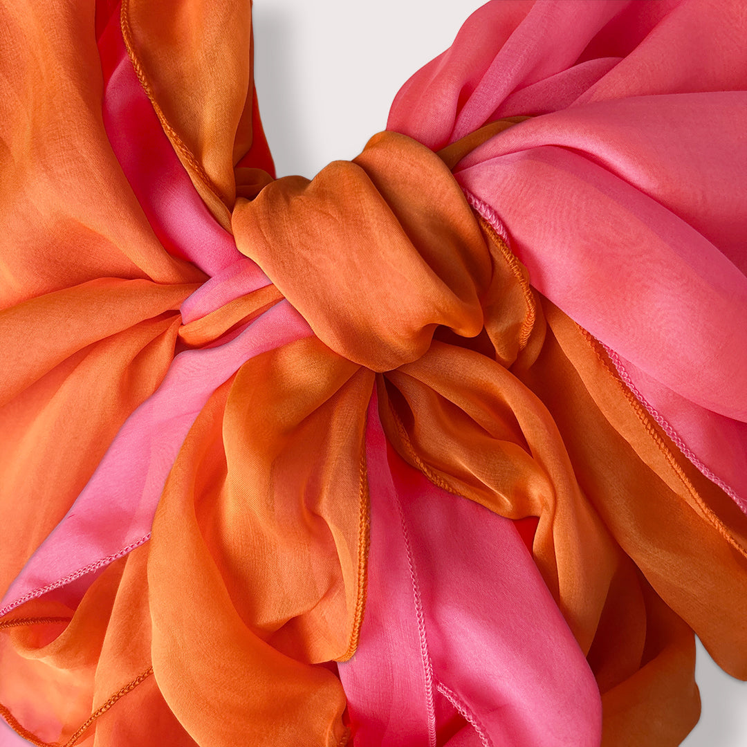 The Double-Layered Silk Chiffon Scarf – Two-tone Neon Pink & Clementine Orange
