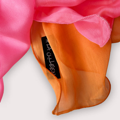 The Double-Layered Silk Chiffon Scarf – Two-tone Neon Pink & Clementine Orange