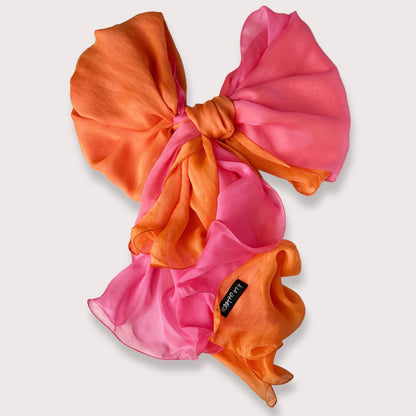 The Double-Layered Silk Chiffon Scarf – Two-tone Neon Pink & Clementine Orange