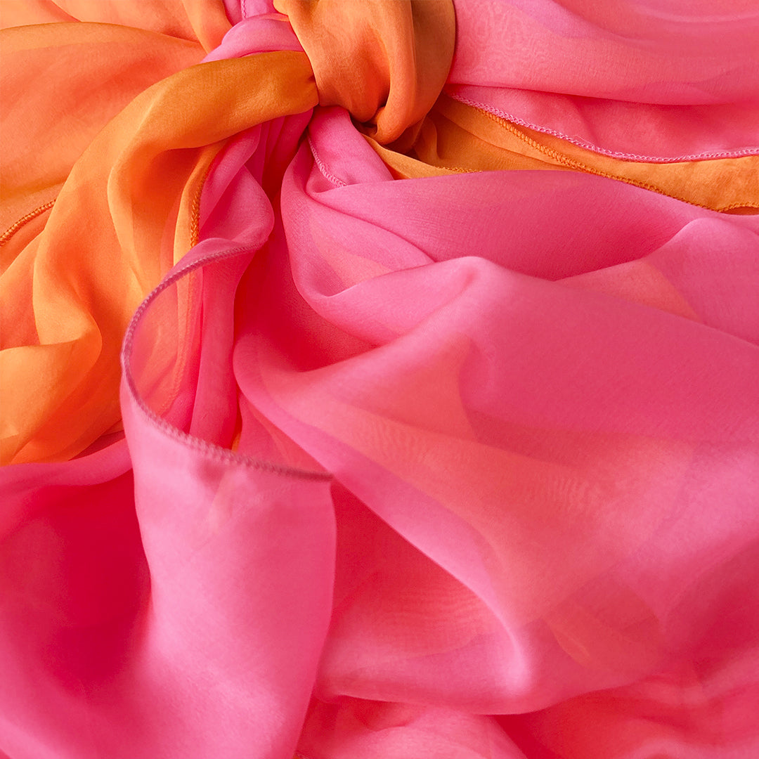 The Double-Layered Silk Chiffon Scarf – Two-tone Neon Pink & Clementine Orange